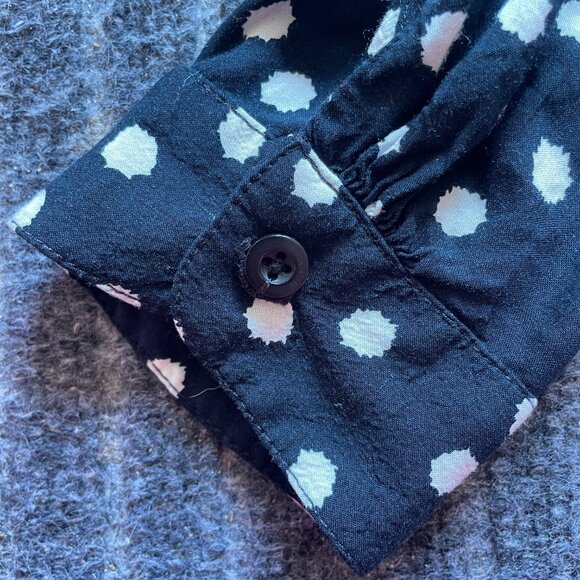 Anthropologie Maeve Polka Dot Blouse Pleats Black Size S 3/4 sleeves - Picture 5 of 8